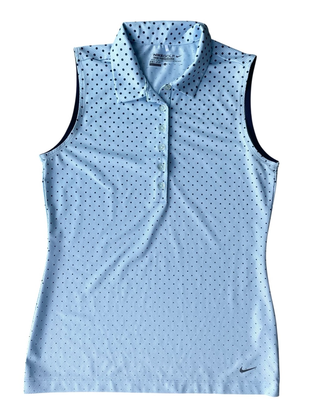 Nike Golf Women’s Polka Dot Sleeveless Dri-Fit Golf Top Size S Light Blue